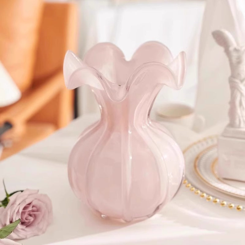 Modern Handmade Glass Vase 1pc Modern Handmade Blown Glass Vase - Textured Belly Decoration Flower Arranger - Autumn and Winter Water Nourishing Flowers, Suitable for Living Rooms, Tabletops, New Year's, Christmas, Thanksgiving Gifts