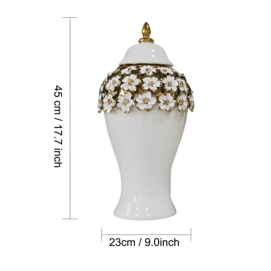 1pc Vintage Floral Pattern Ceramic Ginger Jar Vase, Decorative Cylinder Bud Vase for Dry Flower Arrangement, Office & Kitchen Decor, No Electricity Required