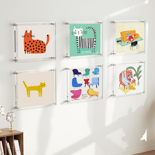 4pcs 8x10 Shatterproof Acrylic Photo Frames - Modern Frameless Floating Wall Display, UV-Resistant Lucite Cubes, Anti-Scratch Coating, Perfect for Home, Office, Gallery, Cafe Decor, Youngsters' Nursery Wall Art & School Projects