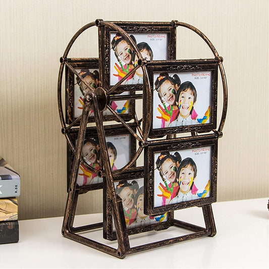 Retro Vintage Rotating Ferris Wheel Picture Frame | Personalized Family Photo Frame Shows 12 Photos, Home Decor, Rotatable Windmill Design, Family Tree Photo, Eclectic Style, Horizontal Orientation, No Electricity Needed