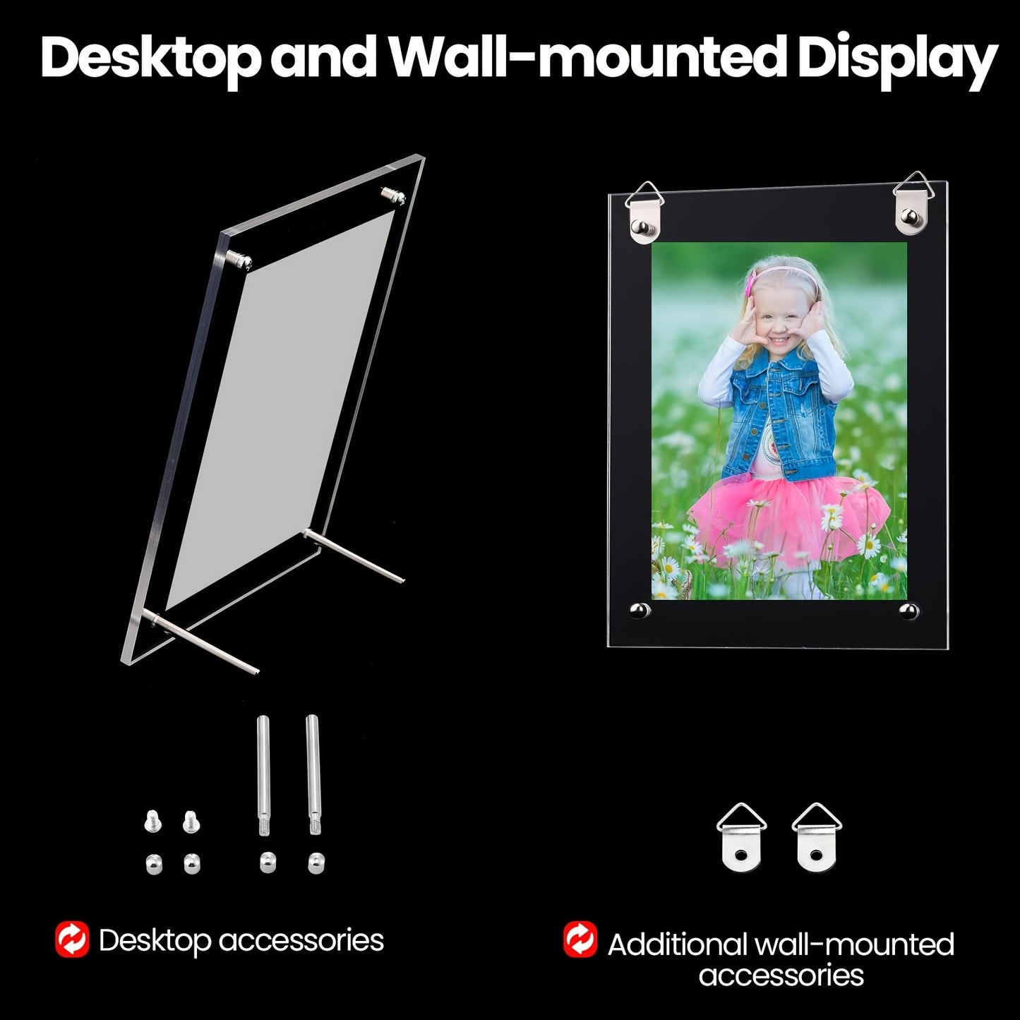 8pcs Acrylic Photo Frame Clear Floating Picture Frame Brackets 8.5 x 11 Inch Document Certificate A4 Poster Frame Tabletop or Hanging Wall Mount Display for Graduation Mother Father's Day Gift
