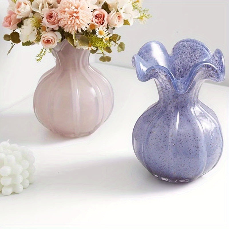 Modern Handmade Glass Vase 1pc Modern Handmade Blown Glass Vase - Textured Belly Decoration Flower Arranger - Autumn and Winter Water Nourishing Flowers, Suitable for Living Rooms, Tabletops, New Year's, Christmas, Thanksgiving Gifts