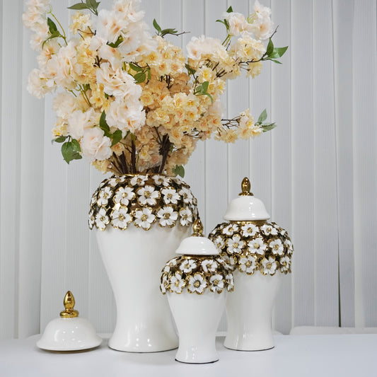 1pc Vintage Floral Pattern Ceramic Ginger Jar Vase, Decorative Cylinder Bud Vase for Dry Flower Arrangement, Office & Kitchen Decor, No Electricity Required