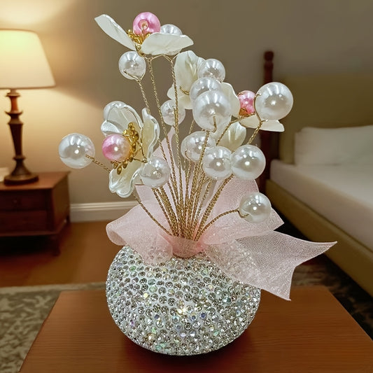 1\u002F2\u002F3pcs Handmade DIY Realistic Crystal Flowers for car dashboard, home & Office Decor - Mini Crystal Bouquet Centerpiece, Hand-Made Look Gift Suitable for Valentine's Day, Auto Interior Decoration