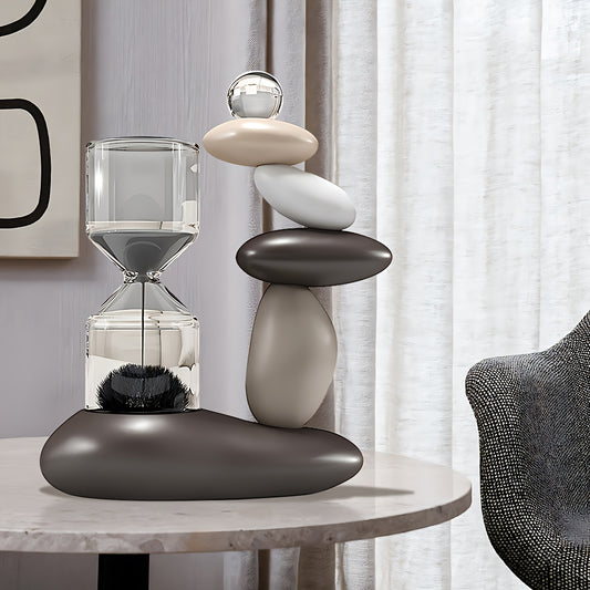 Modern Resin Art Sculpture, Hourglass And Stone Ornaments, Resin Fortune Stone Ornaments, Boho Home Decor, Living Room Decor, Unique Housewarming Gift, Suitable for Various Room Types, Holiday Decorations