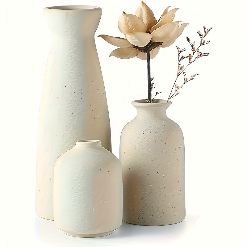3pcs Bohemian Ceramic Vase Set - Matte, Geometric And Floral Design for Elegant Home Decor |Perfect for Living Rooms, Entryways, Bookshelves, TV Cabinet Displays, Vases Home Decor, Local Warehouse, Holiday Gifts, Christmas Gifts, Halloween Gifts