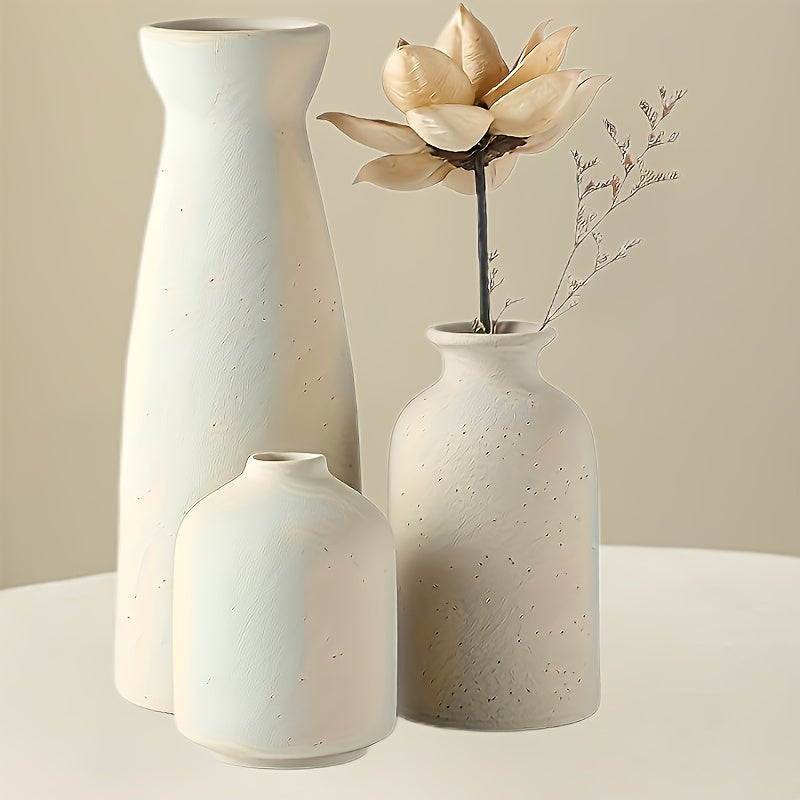 3pcs Bohemian Ceramic Vase Set - Matte, Geometric And Floral Design for Elegant Home Decor |Perfect for Living Rooms, Entryways, Bookshelves, TV Cabinet Displays, Vases Home Decor, Local Warehouse, Holiday Gifts, Christmas Gifts, Halloween Gifts