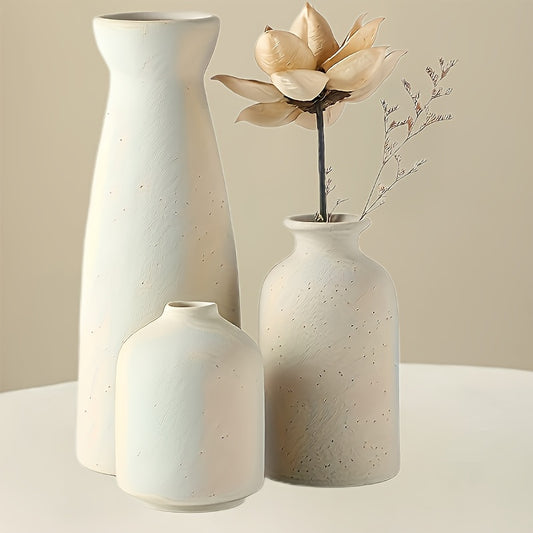 3pcs Bohemian Ceramic Vase Set - Matte, Geometric And Floral Design for Elegant Home Decor |Perfect for Living Rooms, Entryways, Bookshelves, TV Cabinet Displays, Vases Home Decor, Local Warehouse, Holiday Gifts, Christmas Gifts, Halloween Gifts
