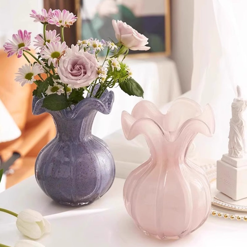 Modern Handmade Glass Vase 1pc Modern Handmade Blown Glass Vase - Textured Belly Decoration Flower Arranger - Autumn and Winter Water Nourishing Flowers, Suitable for Living Rooms, Tabletops, New Year's, Christmas, Thanksgiving Gifts