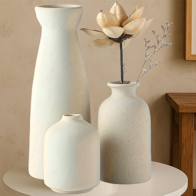 3pcs Bohemian Ceramic Vase Set - Matte, Geometric And Floral Design for Elegant Home Decor |Perfect for Living Rooms, Entryways, Bookshelves, TV Cabinet Displays, Vases Home Decor, Local Warehouse, Holiday Gifts, Christmas Gifts, Halloween Gifts