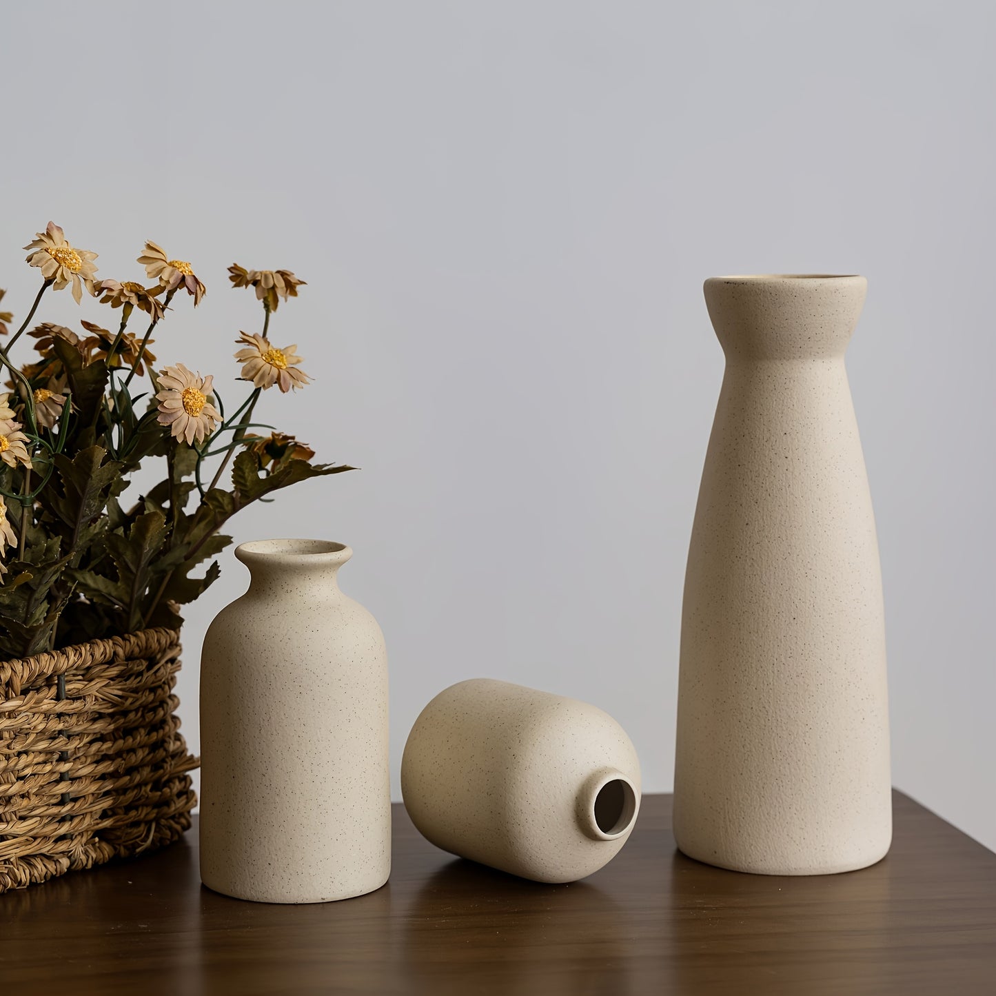 3pcs Bohemian Ceramic Vase Set - Matte, Geometric And Floral Design for Elegant Home Decor |Perfect for Living Rooms, Entryways, Bookshelves, TV Cabinet Displays, Vases Home Decor, Local Warehouse, Holiday Gifts, Christmas Gifts, Halloween Gifts