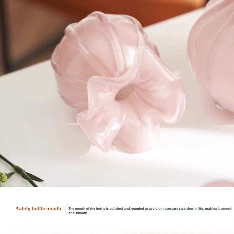 Modern Handmade Glass Vase 1pc Modern Handmade Blown Glass Vase - Textured Belly Decoration Flower Arranger - Autumn and Winter Water Nourishing Flowers, Suitable for Living Rooms, Tabletops, New Year's, Christmas, Thanksgiving Gifts