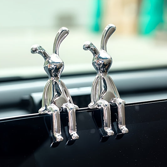 A Pair of Contemporary Silver-Coated Resin Rabbit Figurines, Designed with a Fantasy Theme, Perfect for Decorating Living Spaces, Bedrooms, And Other Types of Rooms, Making Them a Great Gift for Easter And Birthdays for Friends.