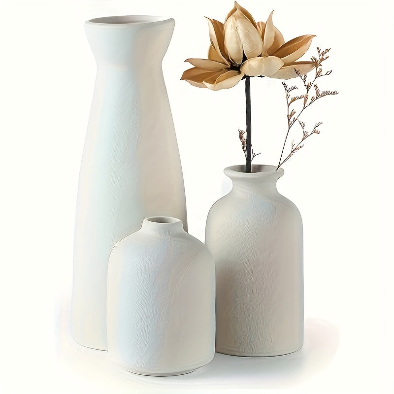 3pcs Bohemian Ceramic Vase Set - Matte, Geometric And Floral Design for Elegant Home Decor |Perfect for Living Rooms, Entryways, Bookshelves, TV Cabinet Displays, Vases Home Decor, Local Warehouse, Holiday Gifts, Christmas Gifts, Halloween Gifts