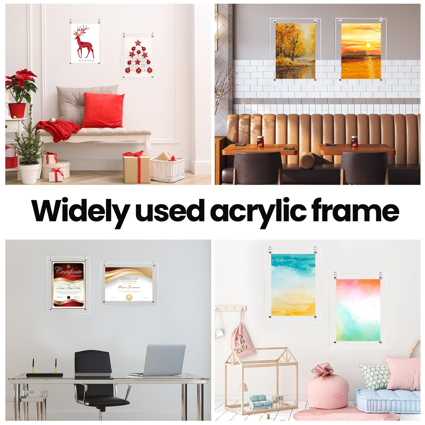 8pcs Acrylic Photo Frame Clear Floating Picture Frame Brackets 8.5 x 11 Inch Document Certificate A4 Poster Frame Tabletop or Hanging Wall Mount Display for Graduation Mother Father's Day Gift