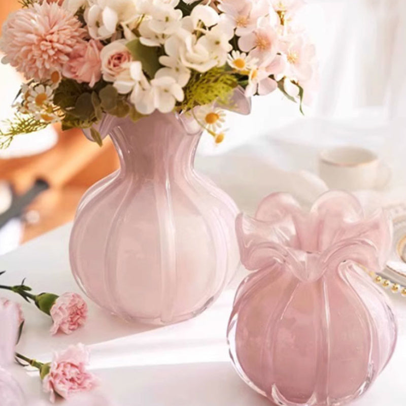 Modern Handmade Glass Vase 1pc Modern Handmade Blown Glass Vase - Textured Belly Decoration Flower Arranger - Autumn and Winter Water Nourishing Flowers, Suitable for Living Rooms, Tabletops, New Year's, Christmas, Thanksgiving Gifts